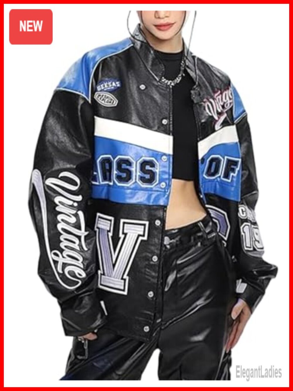 Oversized Leather Varsity Jacket Letterman Bomber Coat Vintage Streetwear